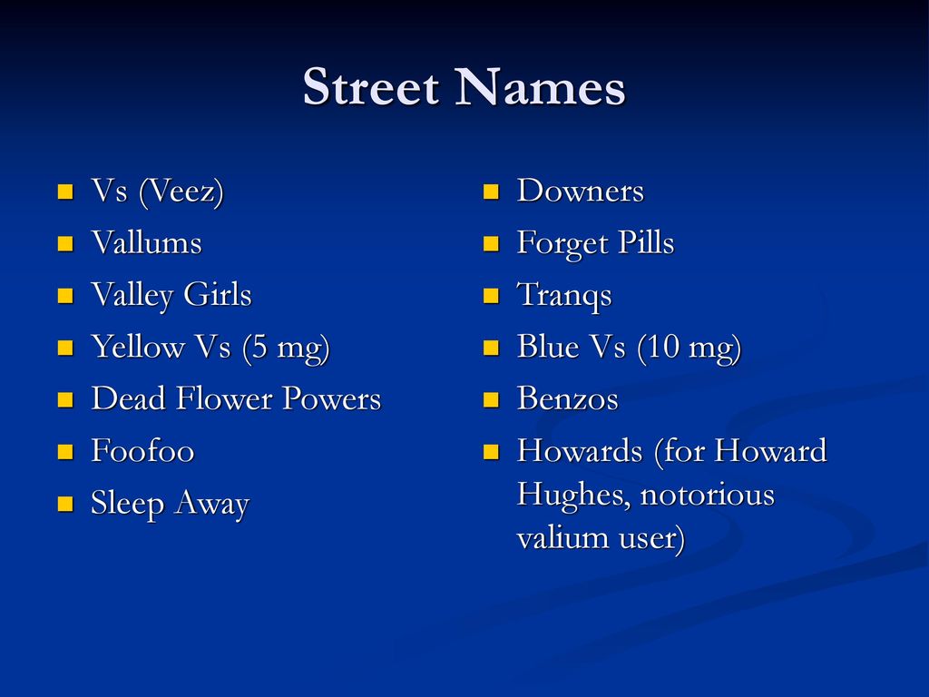STREET NAMES FOR DIAZEPAM